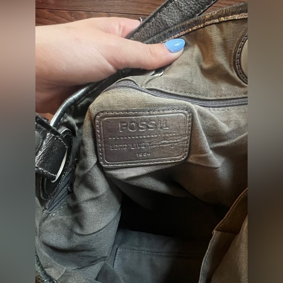 Fossil Vintage Y2K Floral Gray Silver Leather Tote Handbag - Picture 6 of 8